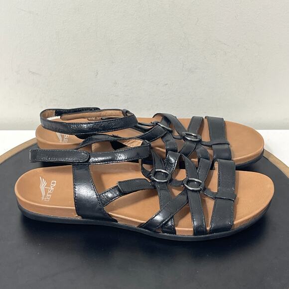 Dansko‎ Sandals Womens 41 Jolene Gladiator Black Leather Hook & Loop Ankle Strap - Picture 1 of 11